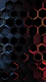 Dark hexagon grid with blue and red neon edge lighting.
