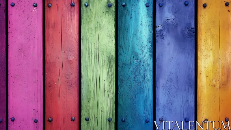 Bold rainbow wooden planks line up in a playful, cozy rhythm