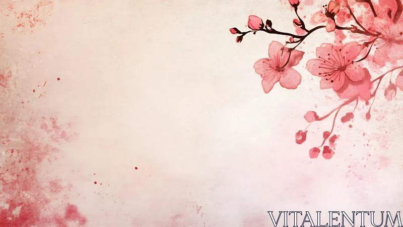 Cherry Blossoms Dance Through Soft Pink Watercolor Serenity
