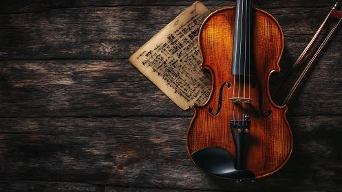Weathered staff paper whispers beside a burnished violin