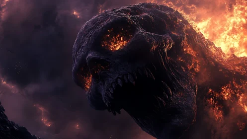 Molten skeletal leviathan emerging from infernal stormfront