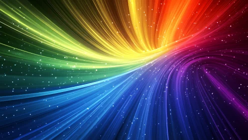 Rivers of rainbow light swirling through a starry night sky.