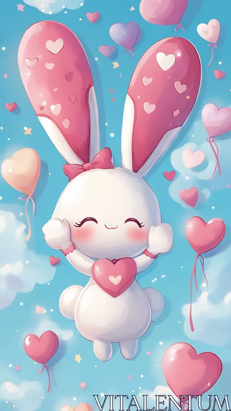 Levitation dynamics of heart-ballooned kawaii rabbit avatar.