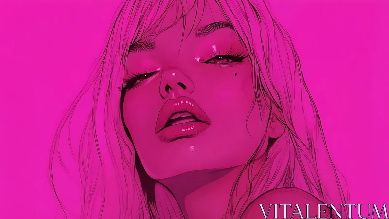 Neon pink glam portrait with glossy lips and attitude.