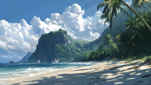 Tropical Coastal Paradise: Digital Rendering of Verdant Island.