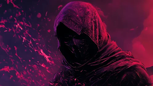 Hooded Ember Wraith in Neon Smoke and Flickering Ashes.