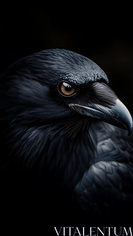 Midnight raven gazes calmly with sleek, silken feathers