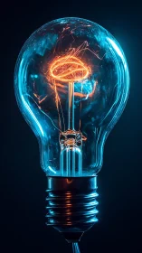 Incandescent light bulb with cyan rim light and fiery filament