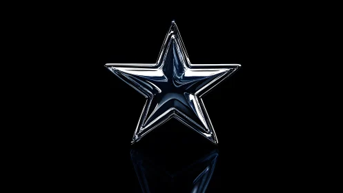 Shiny Metallic Star on Black Background, Modern Minimalist Style.