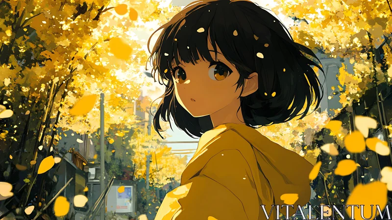 Autumn street portrait renders girl in golden backlit bokeh