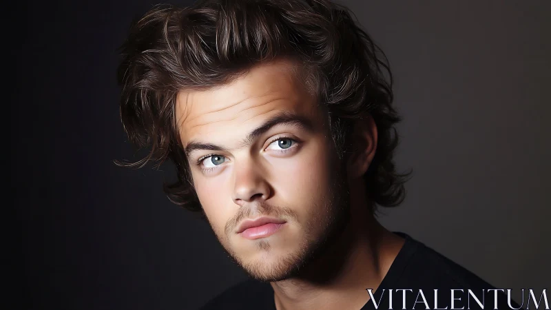 Young man with styled hair in close studio portrait.