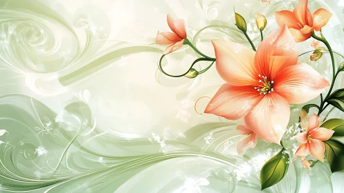 Coral Blossoms Dancing Through Green Flourish.