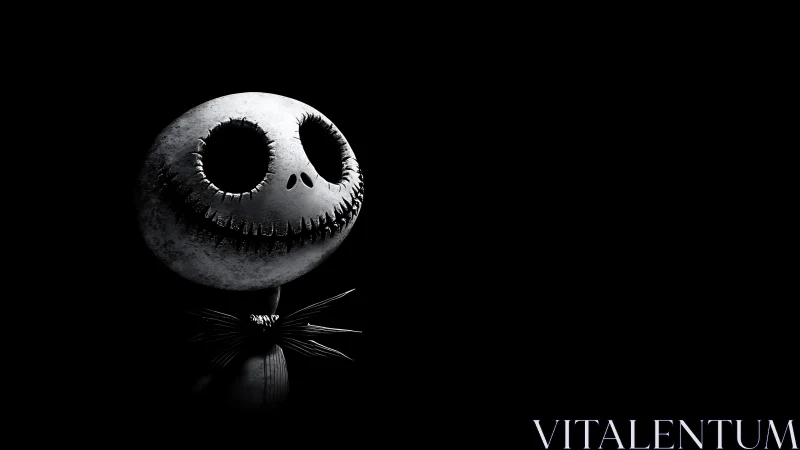 Monochrome skull-headed character in stark side lighting.