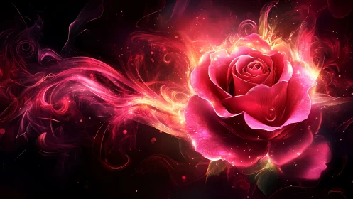 Luminous plasma-rose bloom with flowing chromatic energy fields.