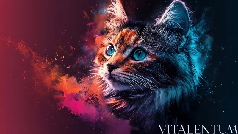 Mystical Cat with Glowing Eyes and Cosmic Aura.