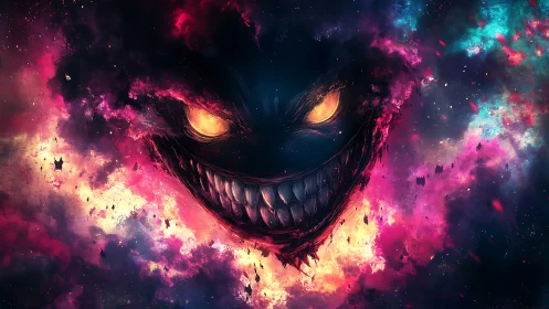Nebula Nightmare Grin Looming In Cosmic Colorstorm.