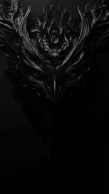 Symmetrical obsidian crest in sculpted 3D chiaroscuro form.