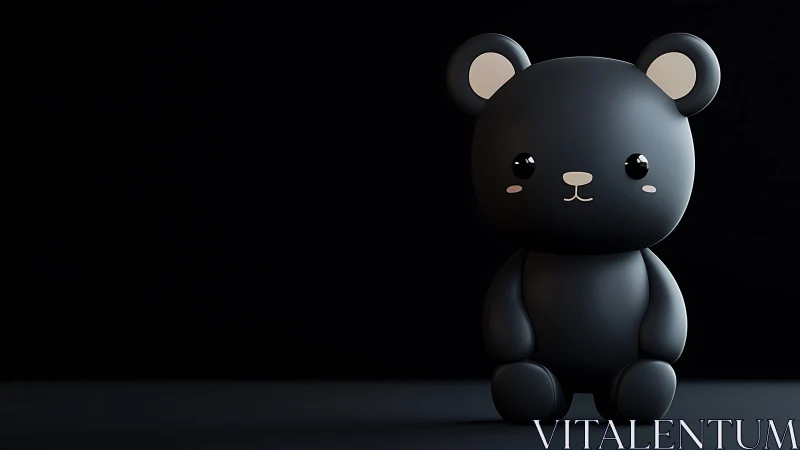 3D minimalist black bear character on deep negative space background.
