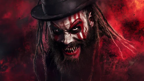 Dreadlocked demonic clown portrait in red smoke environment