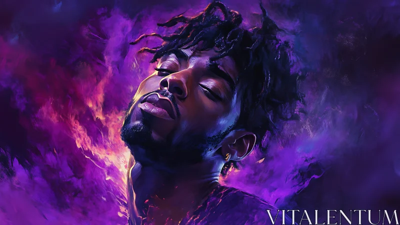 Digital portrait of man in purple and orange vapor field.