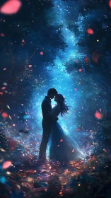 Silhouetted Figures in Luminescent Particle Environment