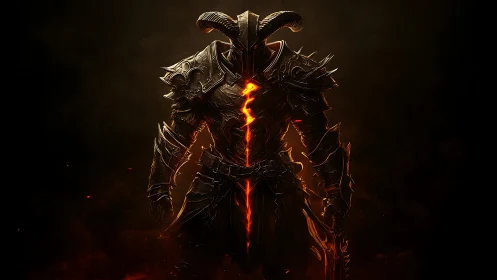 Infernal warlord clad in molten demonic plate armor.