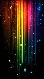 Vibrant neon light streaks cascade over a deep black void