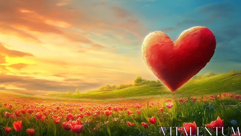 Colossal Heart Blooms Over Endless Tulip Fields at Golden Dusk