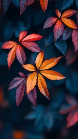 Autumn star leaves quietly flare against a midnight forest hush