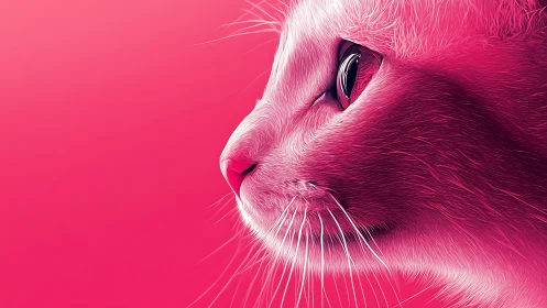 Feline Profile Portrait Rendered in Neon Pink Digital Illustration.