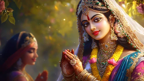 Digitally rendered bridal portrait with ornate Indian regalia.