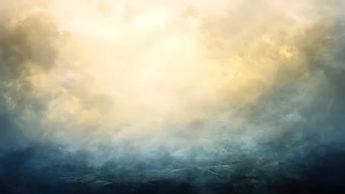 Soft luminous sky over dark misty horizon at dawn.