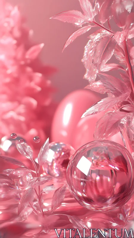Pink glass foliage with reflective crystal spheres.