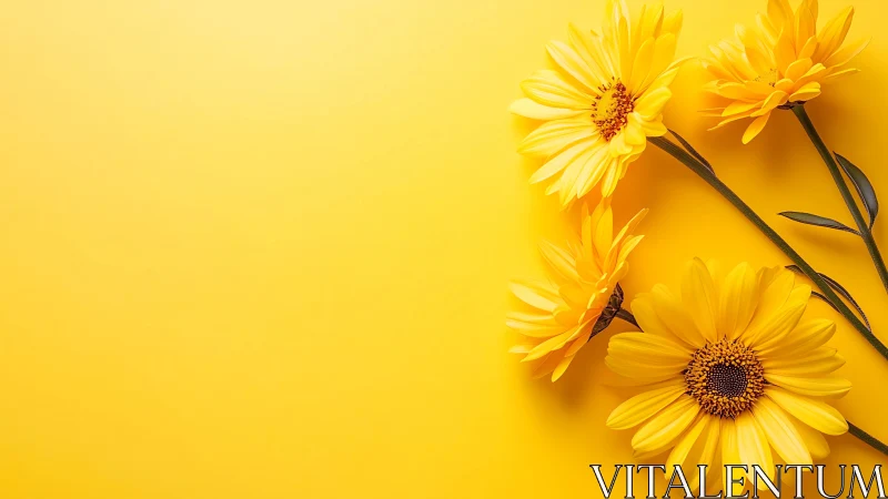 Gerbera Daisies: Layered Yellow Petals on Monochromatic Background