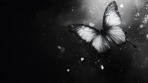 Luminous duskwing butterfly drifting through starlit shadow.