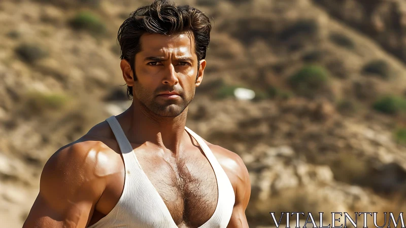 Sunlit strength and quiet resolve in a rocky desert scene.