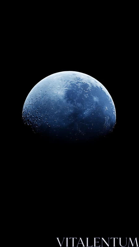 Luminous blue moon rises from deep cosmic darkness.