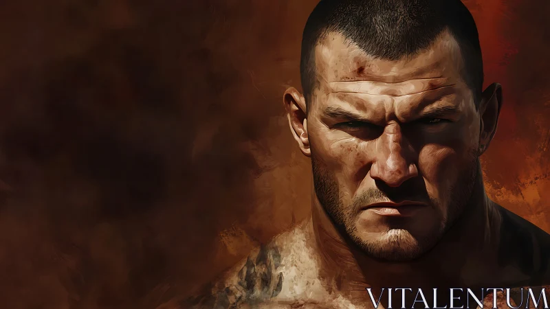 Weathered fighter’s intense gaze holds a powerful story