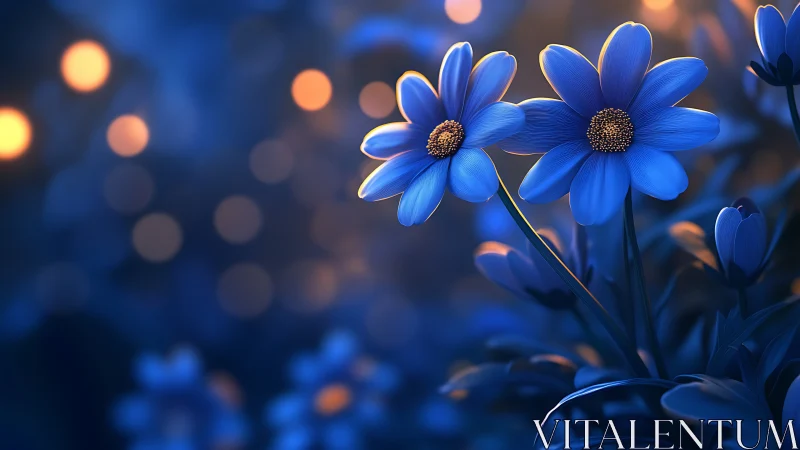 Blue Daisies Glowing in Twilight Magic.