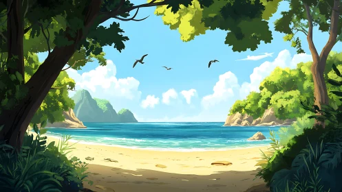 Tropical Beach Cove with Mountain Inlet.