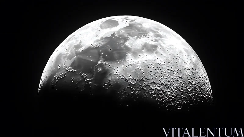 Half-lit lunar titan brimming with craters and quiet drama.