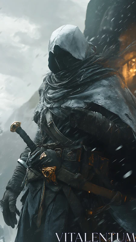 Armored hooded warrior rendered with cinematic volumetric lighting