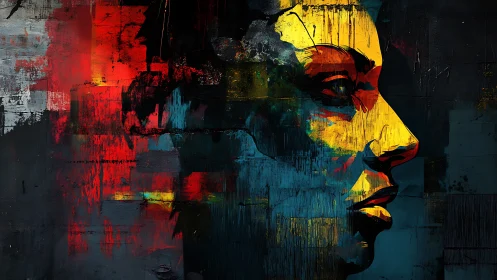 Vivid urban portrait merges neon color blocks and shadowed form.