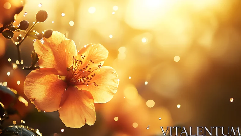 Golden hibiscus blooms aglow with soft bokeh lighting.