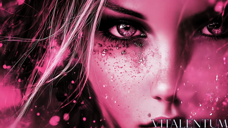 Close-up digital portrait shows pink stylized female face