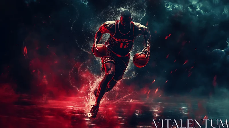 Explosive basketball runner charges through neon smoke storm