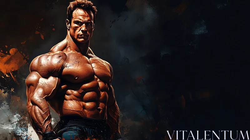 Hyper-real digital study of a muscular male bodybuilder in chiaroscuro