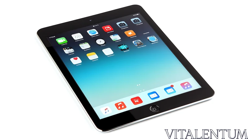 iPad Tablet Device with App Icons and Home Screen.