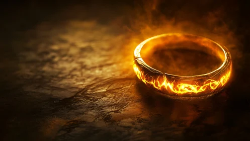 Luminous Ring Against Weathered Stone Surface.