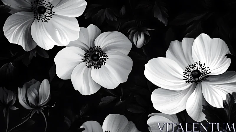 Moonlit Blooms Dance Against Obsidian Shadows